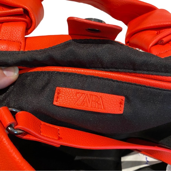 Zara Faux Leather Red-Orange Bucket Bag Purse - Picture 3 of 9